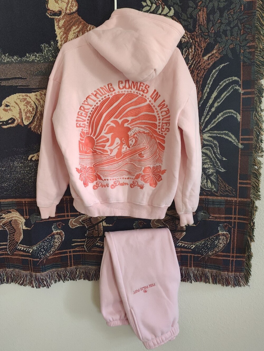 Pink Palm Puff "Everything Comes In Waves" Hoodie Size S Hoodie / XS Pants - Picture 4 of 15